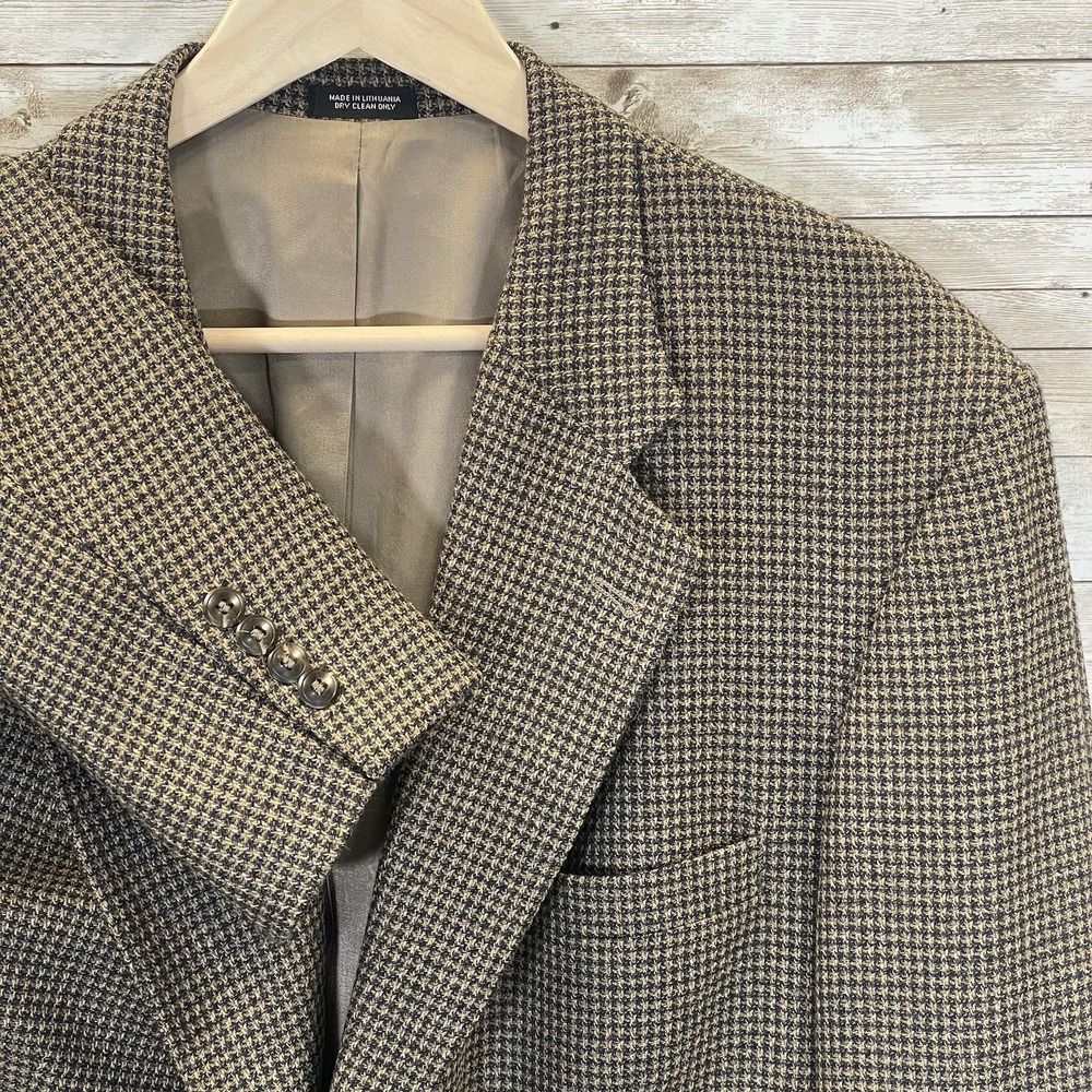 Vintage Lana‎ Moda Mens 46 XL Blazer Tweed Houndstooth Italian Wool & Silk Blend
